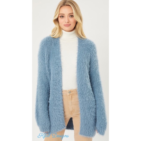 ❤️LAST 2! Fuzzy Eyelash Long Stone Blue Cardigan! - Picture 3 of 5